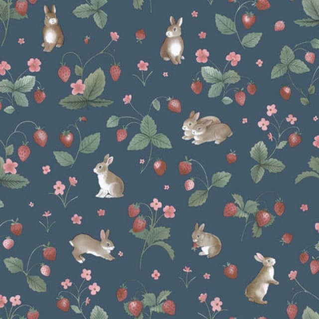 Holden Decor Bunnies & Berries Navy Children's Wallpaper, Blue 14142