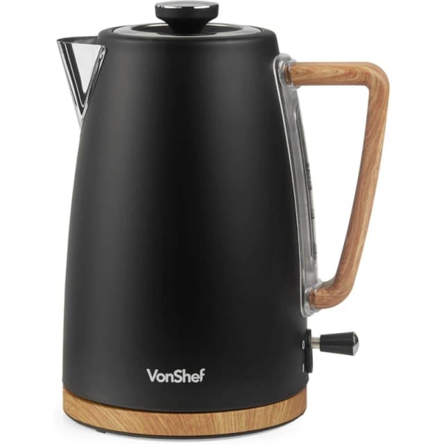 VonShef 1.7L Rapid Boil Black Nordic Design Electric Kettle Black unisex