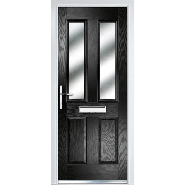 Crystal Grp Door Four Square Two Glass Black Rh 920 X 2055Mm Obs, Black 42BLRHOB