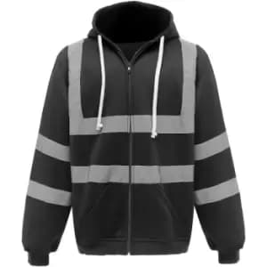 Yoko Mens Hi Visibility Full Zip Reflective Work Hoodie (3XL) (Black) - Black
