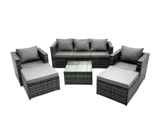Fimous 7 Seater Patio Lounge Sofa Set with 2 Big Footstool in Dark Grey Dark Grey Unisex