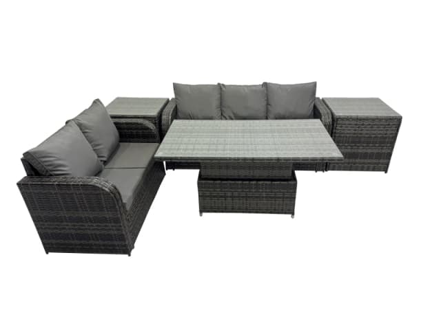 Fimous Rattan Garden Furniture Dining Set 5-seater with 2 Side Table in Dark Grey Dark Grey Unisex