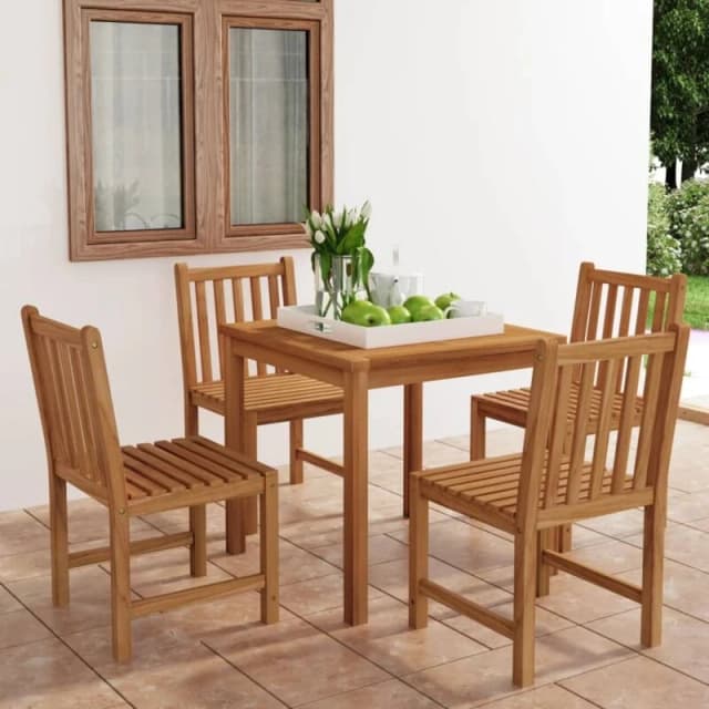 vidaXL 5 Piece Garden Dining Set Solid Teak Wood, Brown 3059922