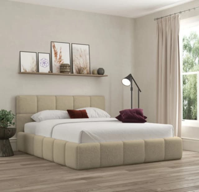 Ds Living Ovella Cubed Upholstered Boucle Latte Bed