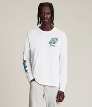 AllSaints Mens High Five Crew T-Shirt, Optic White, Size: XL