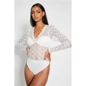 I Saw It First White Premium Lace Plunge Bodysuit - White