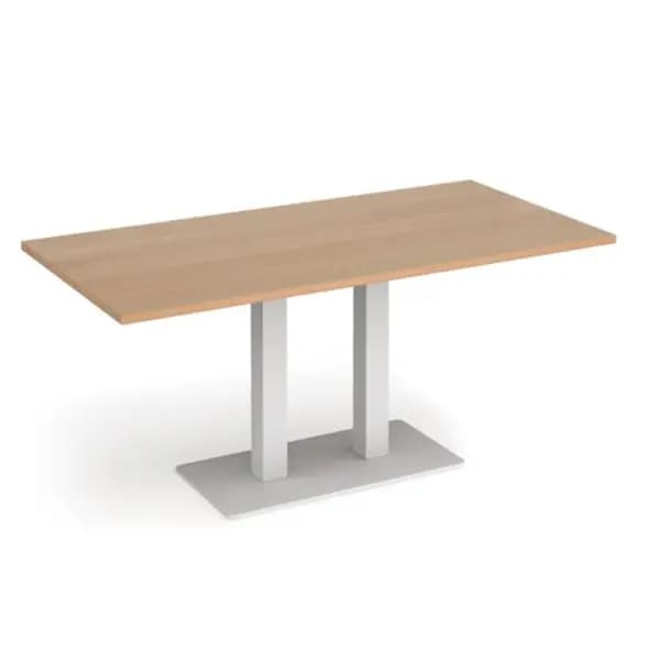 Eros Eros rectangular dining table with flat white rectangular base and twin uprights 1600mm x 800mm - beech EDR1600-WH-B