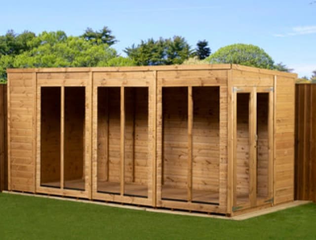 Empire Sheds Empire Pent Summerhouse 14X6 Dipped Treated Tongue And Groove Wooden Garden Shed Double Door (14' X 6' / 14ft X 6ft) (14X6)