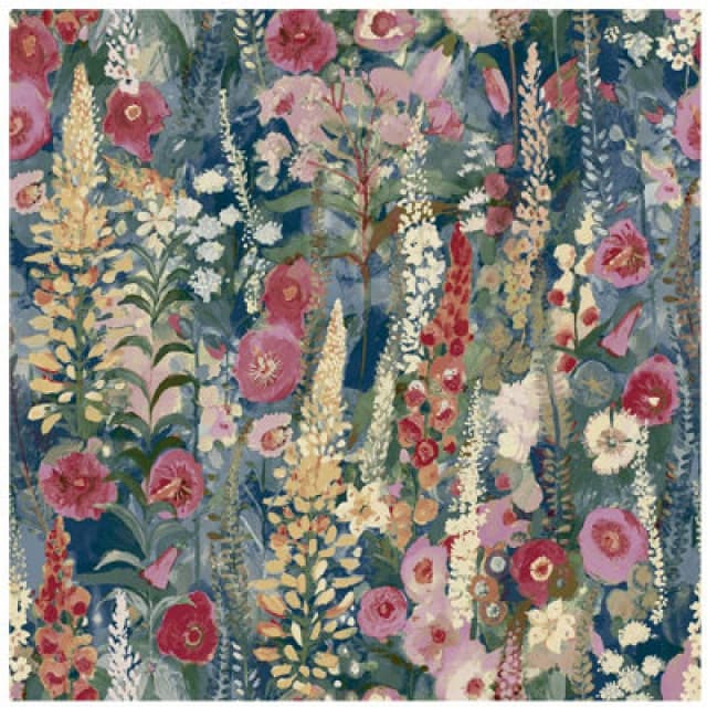 Yes-Online Watercolour Floral Wallpaper Lupin Navy Pink Red Yellow Flower Home Decor