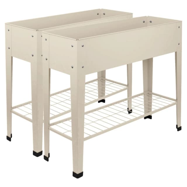 Harbour Housewares Elevated Raised Garden Beds with Legs & Storage Shelf - Pack of 2 in Beige Beige Unisex
