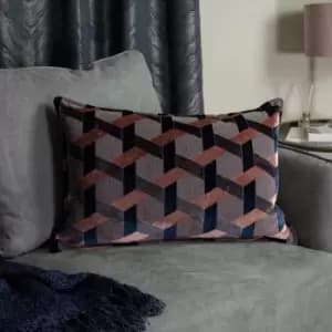 Delano Velvet Jacquard Cushion Blush/Navy, Blush/Navy / 40 x 60cm / Polyester Filled
