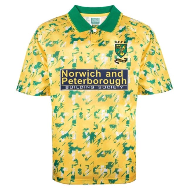 Score Draw SD Norwich City Retro Home Shirt 1993 Adults Yellow/Green male S