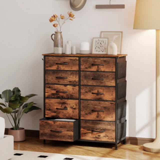 HOMCOM HOMCOM Chest of Drawers with Fabric Drawers Dresser for Bedroom in Brown Size: X-Large Brown XL Unisex 5063603214781