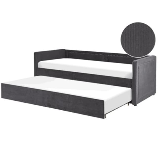 Beliani Trundle Bed Corduroy Mimizan 90 X 200 Cm (Eu Single) Dark Grey
