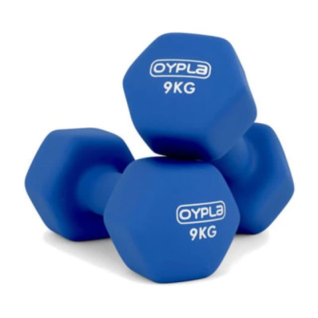 Oypla Pair Of 9Kg Hex Anti Roll Neoprene Non Slip Hand Dumbbells Workout Weights