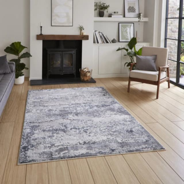Grey Modern Abstract Easy To Clean Dining Room Bedroom & Living Room Rug-120Cm X 170Cm