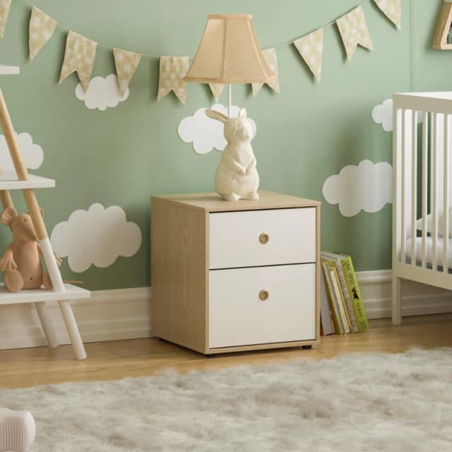 Lassic Junior Vida Neptune 2 Drawer Bedside Table White & Oak unisex 2 Drawer