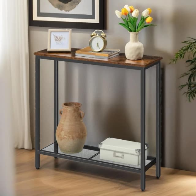 Rafaelo Mobilia Console Table With Mesh Shelf in Brown Brown Unisex