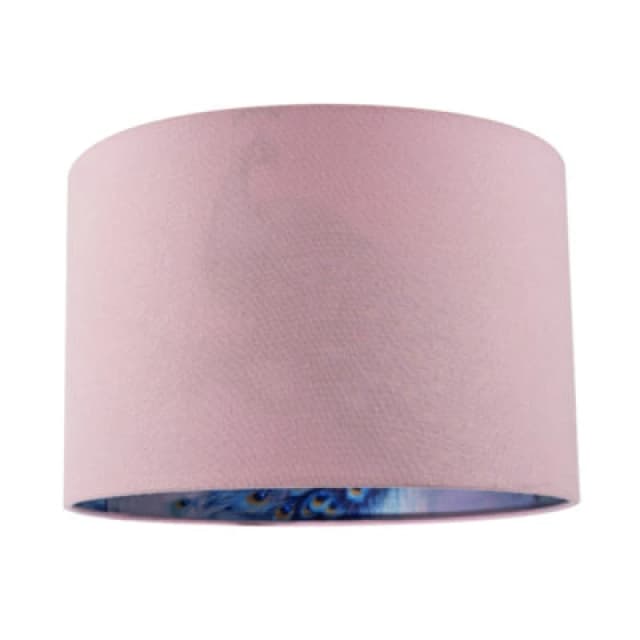 Happy Homewares Elegant Blue Peacock & Pink Floral 12" Lamp Shade in Pink Linen Size: 12" Pink Unisex 12"