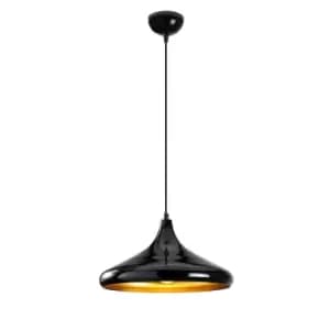 Model 24 Deco Black Dome Pendant Lamp Golden Interior