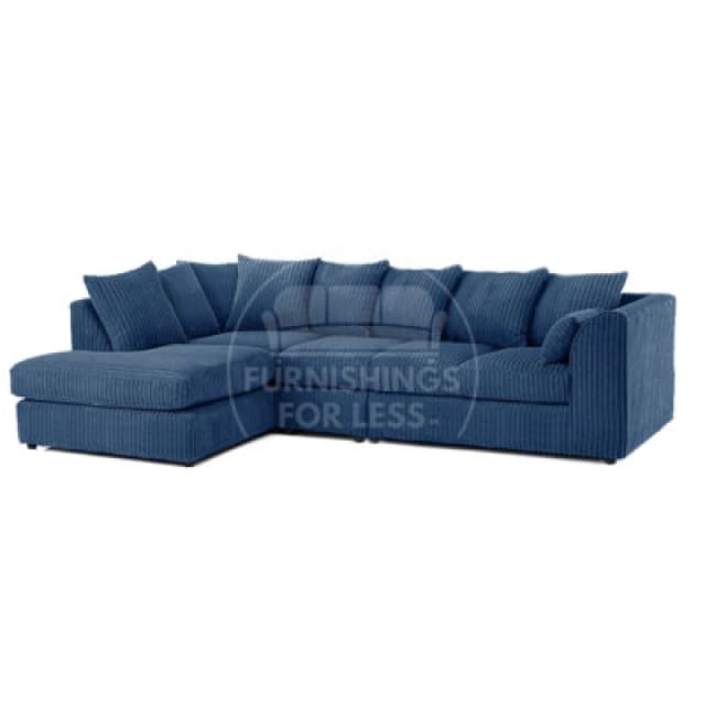 Furnishings For Less UK Luxor Marine Blue Jumbo Cord Large 5 Seater Corner Sofa Long Left Hand Facing