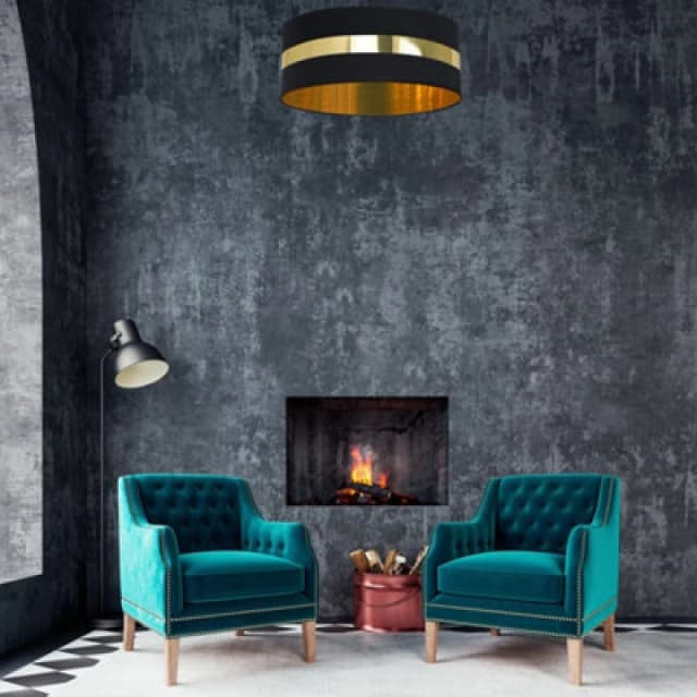 Milagro Palmira Ceiling Lamp Black/gold 1Xe27 Hand Made Designer Lamp Crafted From Matt Black Fabric With Luxurious Gold Detail