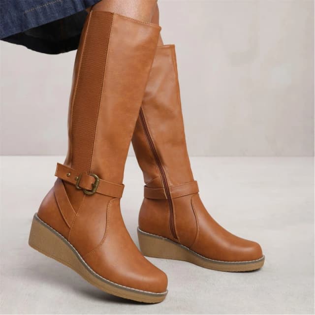 Wheres That From Knee High Boots With Elastic Panel and Buckle Detail Tanpu female 8
