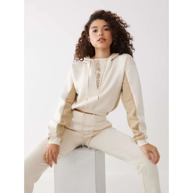 True Religion Womens Full Zip Cinched Hoodie Fleece Birch female 10