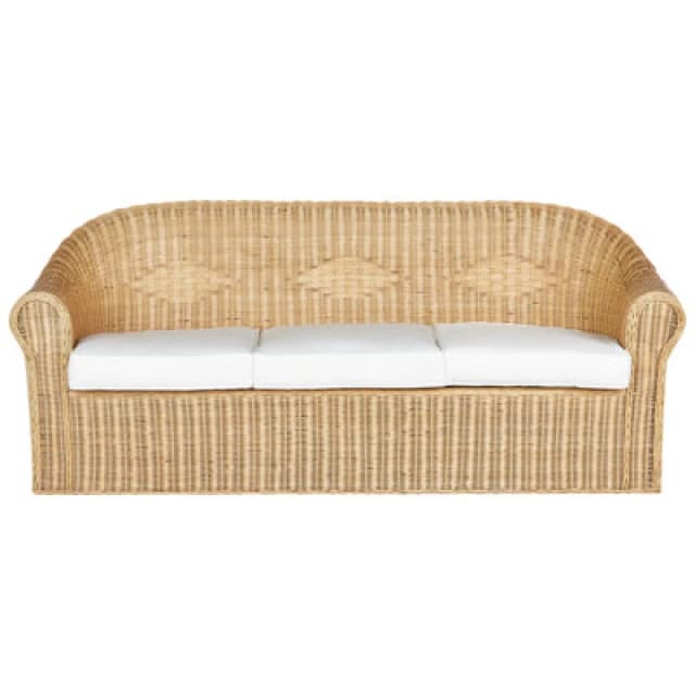 Beliani Garden Sofa 3 Seater Livadeia Rattan Natural
