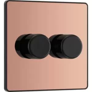 BG Evolve Polished (Black Ins) Trailing Edge LED 200W Double Dimmer Switch, 2-Way Push On/Off in Copper Steel