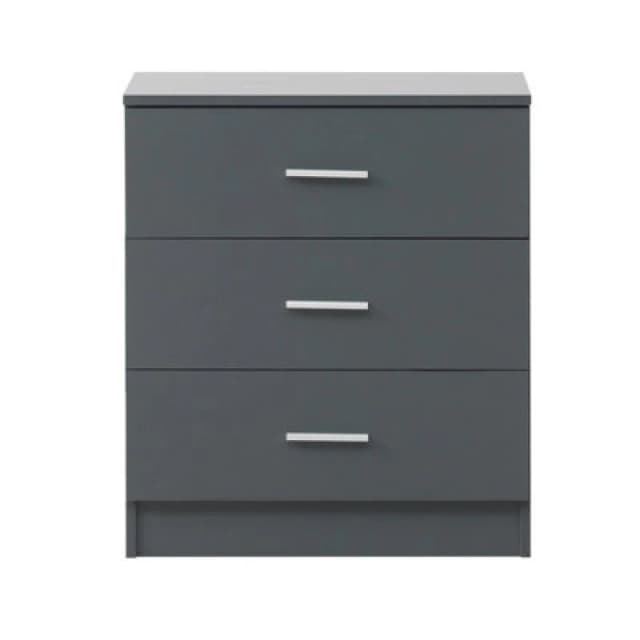 Timber Art Design Rio Costa 3 Drawer Bedroom Cabinet Bedside Chest Of Drawers Dark Grey