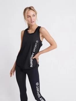 Superdry Training Essential Vest Top - Black, Size 8, Women