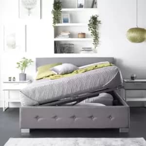 Side Opening Ottoman Storage in Grey Linen, Small Double