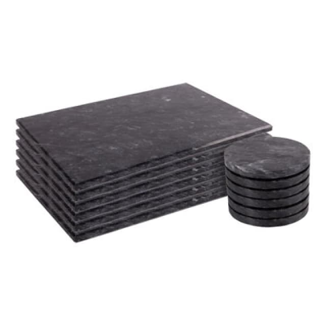Argon Tableware 12Pc Marble Placemats & Round Coasters Set - Black