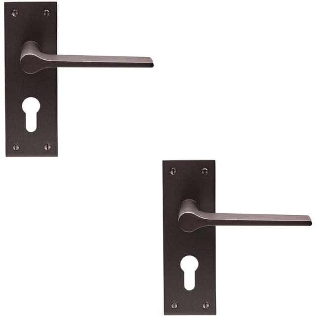 Loops 2x PAIR Flat Straight Handle on Slim Euro Lock Backplate 150 x 50mm Matt Bronze Multi