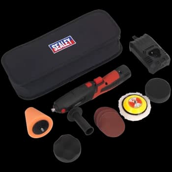 Sealey CP2812V 10.8v Cordless Mini Disc Polisher 75mm 1 x 1.5ah Li-ion Charger Bag & Accessories