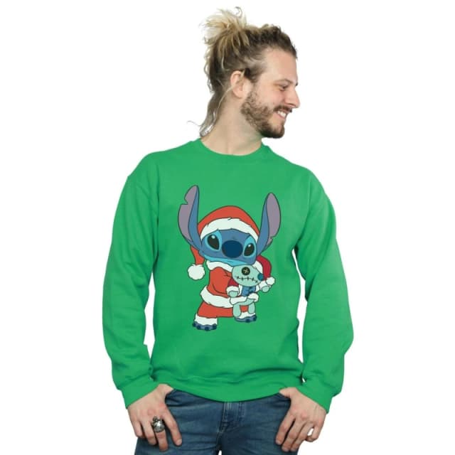 Disney Men Lilo And Stitch Stitch Christmas Sweatshirt in Green Size: Small Green S Male 5059400309676