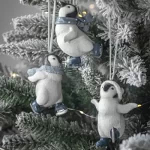 Set of 3 Jolly Ice Skating Penguin Decorations White
