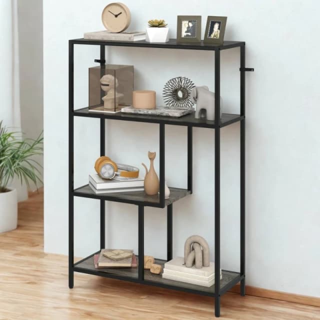 FURNOS 4 Tier Bookcase Display Stand With Storage Shelves Charcoal in Grey Grey Unisex