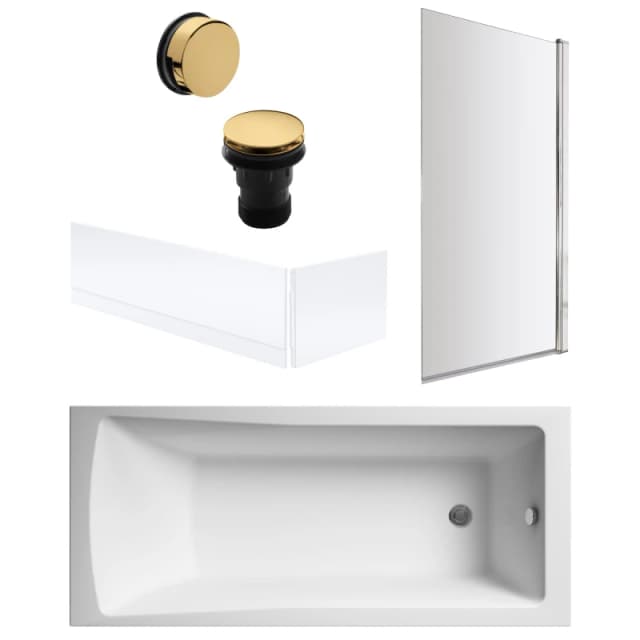 Balterley Square Bath, Screen, Panels and Brushed Brass Waste 1700 x 700mm Bronze