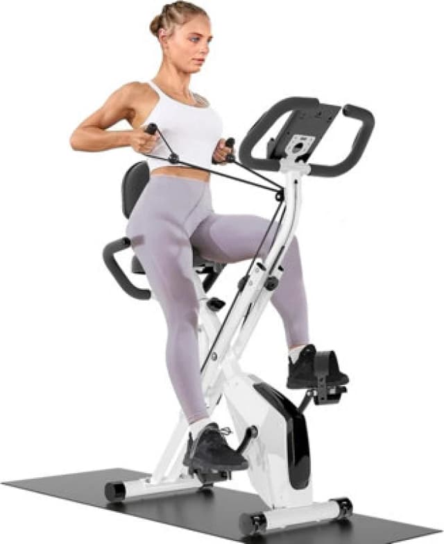 Rattantree 3 In 1 Folding Exercise Bike,Magnetic X-Bike Recumbent Fitness Bike with 8-Level Adjustable Resistance-White White unisex