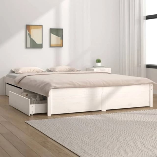 VIDAXL 3103534 Bed Frame without Mattress with Drawers White 200x200cm (814970+815000) Vidaxl 8720287012306