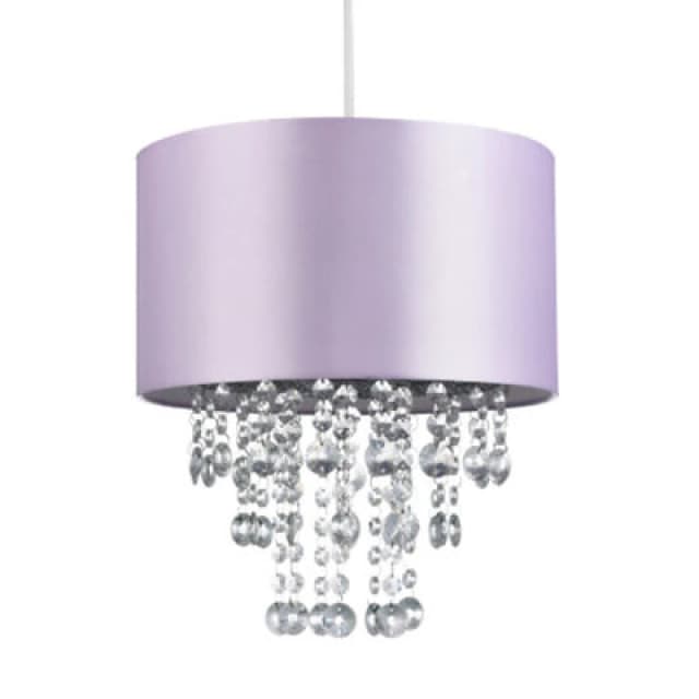 Happy Homewares Modern Lilac Satin Fabric Pendant Light Shade With Transparent Acrylic Droplets