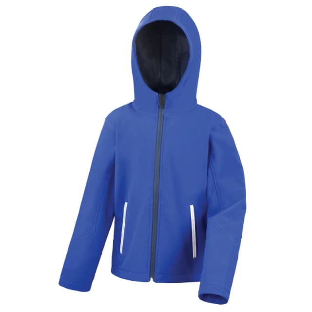 Result Core TX Performance Hooded Soft Shell Jacket in Mid Blue Size: 3-4 Years Mid Blue Unisex 3-4 Years