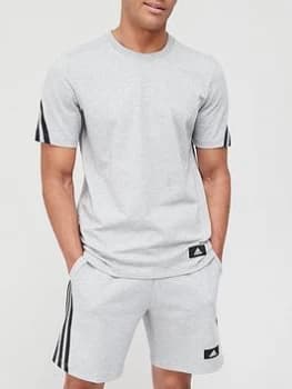 adidas Future Icon 3 Stripe T-Shirt - Medium Grey Heather Size M Men