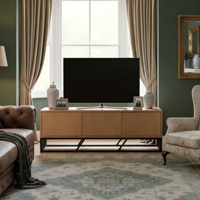 Biba Mabel Grooved Oak Colour Wooden TV Unit 3 Doors Brown unisex One Size