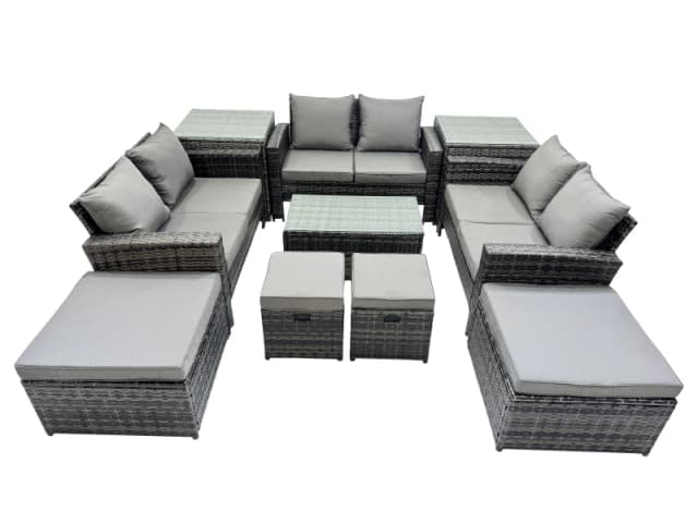 Fimous Lounge Double Seat Sofa Coffee Table Set with 2 Side Tables 4 Stool in Dark Grey Dark Grey Unisex