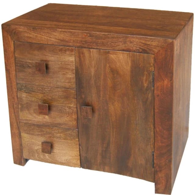 Jaipur Furniture Ltd 3 Drawer Sideboard - Mango Wood - L35 x W85 x H75cm - Dark Finish in Brown Brown Unisex
