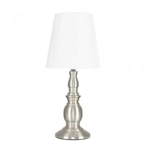 Sierra Satin Nickel Spindle Touch Table Lamp With Cream Shade