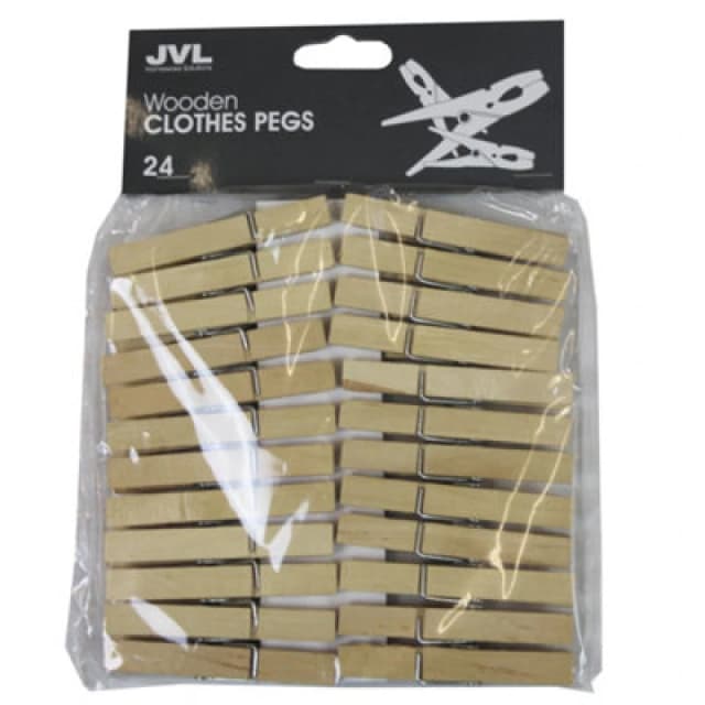 JVL 24 Piece Strong Wooden Retro Vintage Clothes Pegs Brown unisex